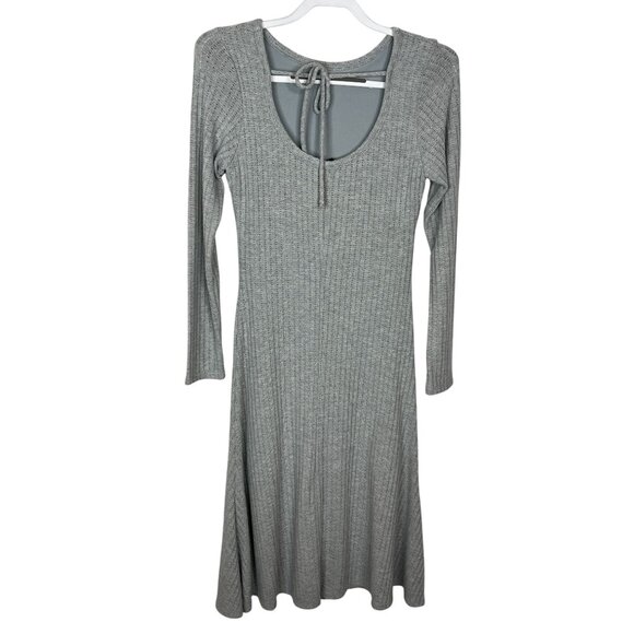 See You Monday Ribbed Knit Fit & Flare Dress Sz L | Gray Long Sleeve Casual - Picture 2 of 11